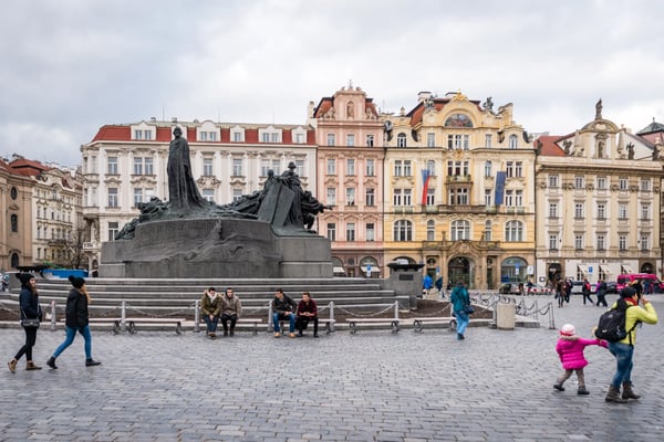prague czech republic people are walking on prague old town square and passing
