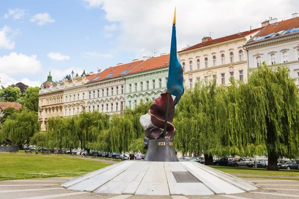 prague czech republic the resistance flag monument in prague it is in dedication