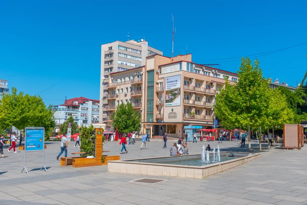 prishtina kosovo people are strolling on boulevard mother teresa in prishtina