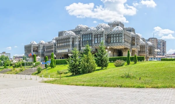 pristina kosovo entrance of the national library of kosovo pjeter bogdani designed by