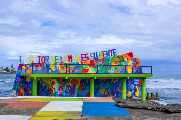 puerto limon costa rica the colorful welcome sign at port limon seaport in costa