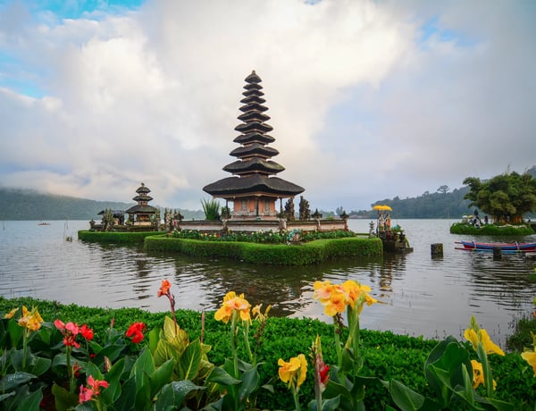 pura ulun danu temple on lake beratan in bali indonesia
