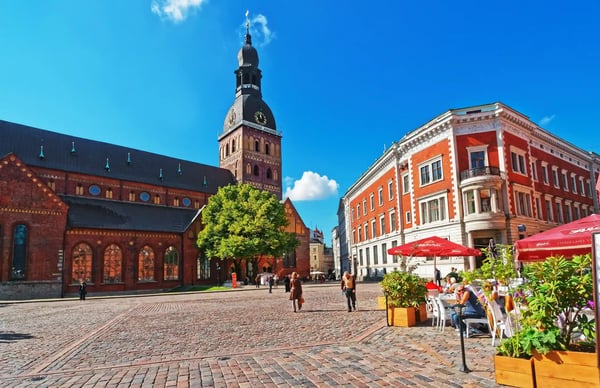 riga latvia dome square with riga cathedral at the historical center of the old 