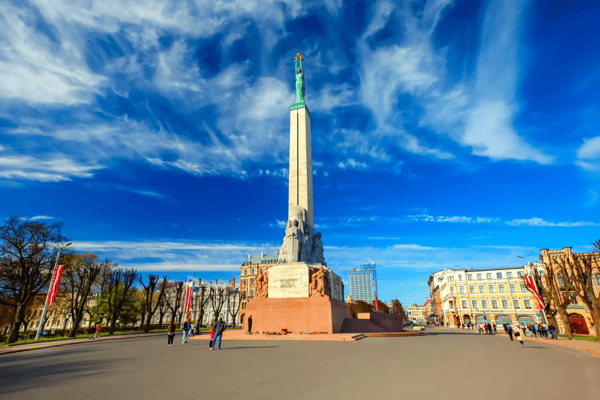 riga latvia view monument to liberty in riga capital of latvia located on freedom square