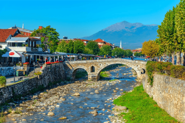 riverside of bistrica river in center of prizren kosovo