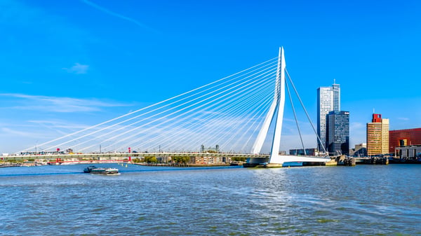 rotterdam the netherlands the erasmus bridge and modern architectural high rise 