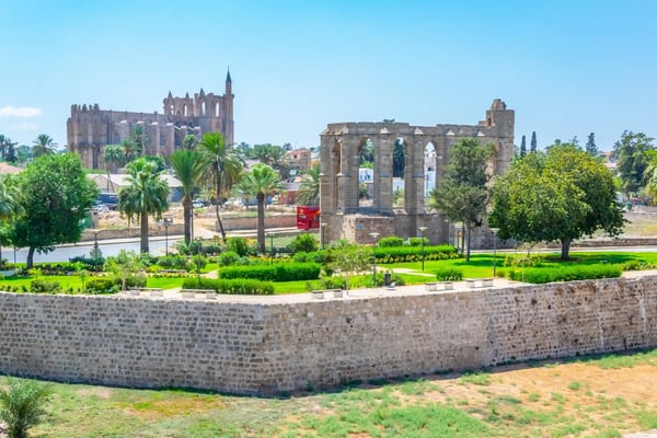 ruins of latin saint george church and lala mustafa pasa mosque in famagusta cyprus