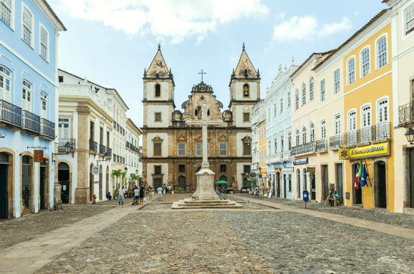 salvador brazil bright sunny view of the historic tourist center of pelourinho 
