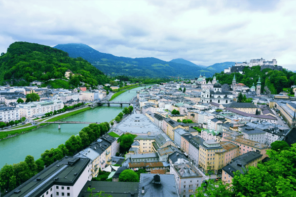 salzach river in salzburg austria famous place unesco heritage festung hohensalzburg salzburger