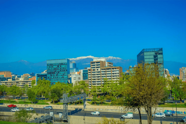 santiago chile outdoor view of financial district in the horizont in the cit