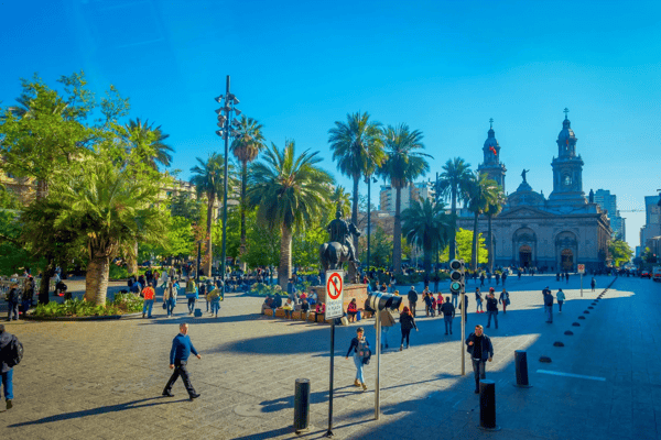 santiago chile people on plaza de armas in front of santiago metropolitan