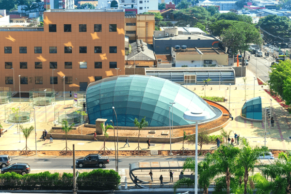 sao paulo brazil aerial view of the new modern eucalipto subway station in sao paulo