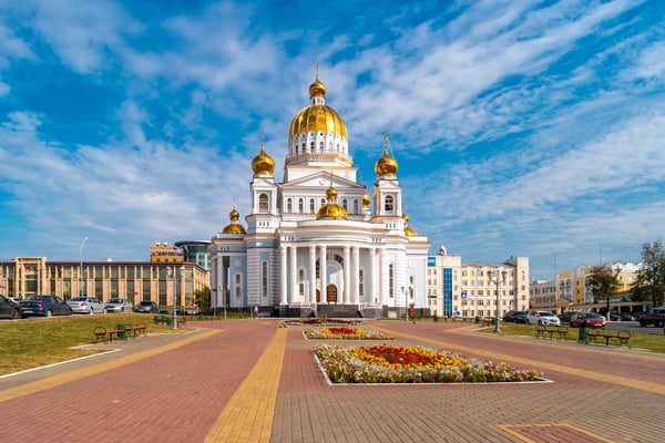saransk russia beautiful view of the cathedral of st theodore ushakov at summer day