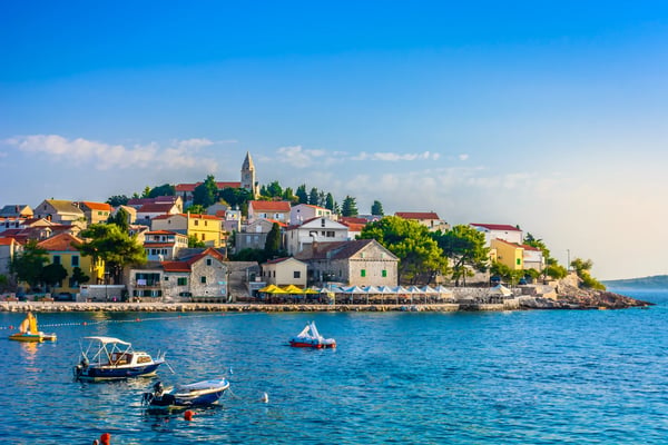 seafront view at primosten tourist place on adriatic sea in croatia dalmatia