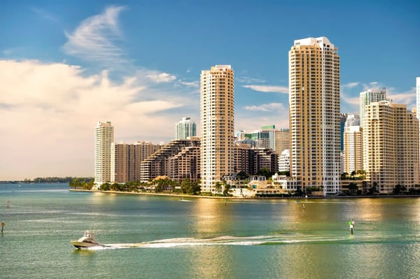 seascape of bayside in miami with boat