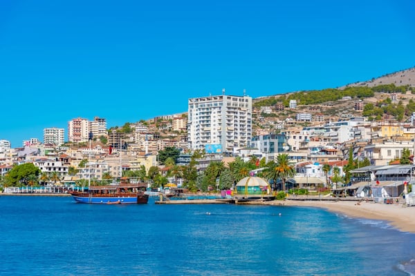 seaside view of town