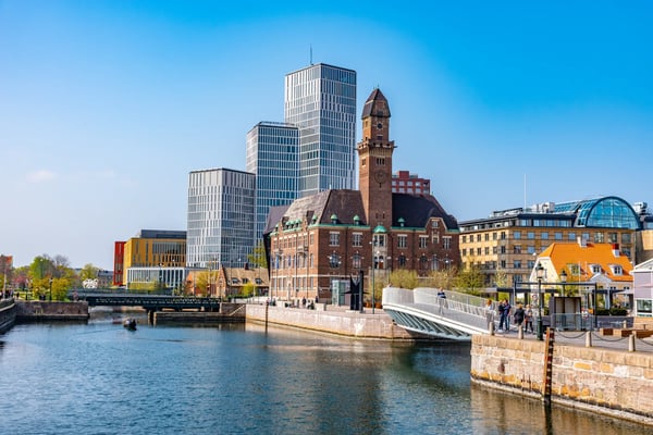 skyline of malmo dominated by the world maritime university sweden