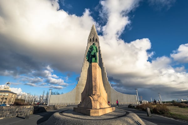 statue of leif erikson in the center of reykjavik iceland