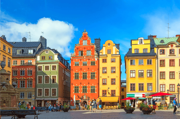 stockholm sweden colorful facade of the houses in stortorget square gamla stan stockholm 
