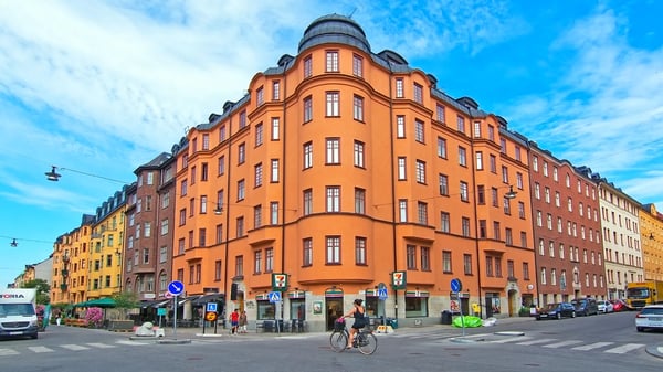 stockholm sweden vasastan typical century old buildings in yellow roughcast