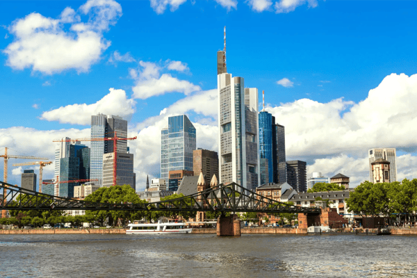 summer view of the financial district in frankfurt germany