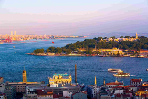 sunset panorama of the city of istanbul from galata tower