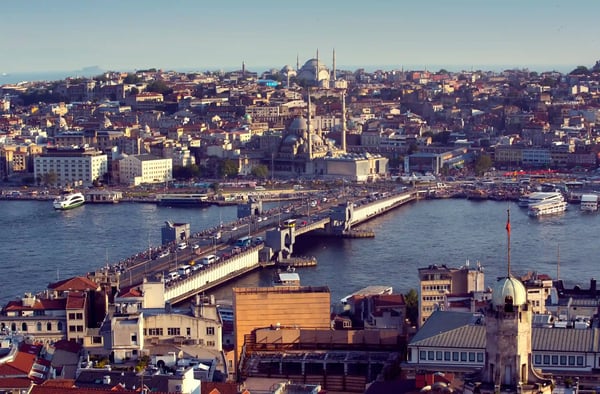 sunset panorama of the city of istanbul from galata tower