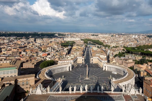 superb symmetry of bernini s colonnade can be appreciated from the dome of st peter s basilica