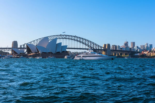 sydney opera house and harbour bridge at sunset from mrs macqurie s chair sydney