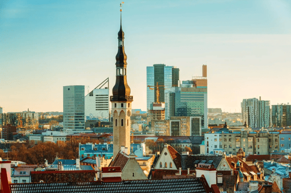 tallinn estonia view of tower of tallinn town hall on background