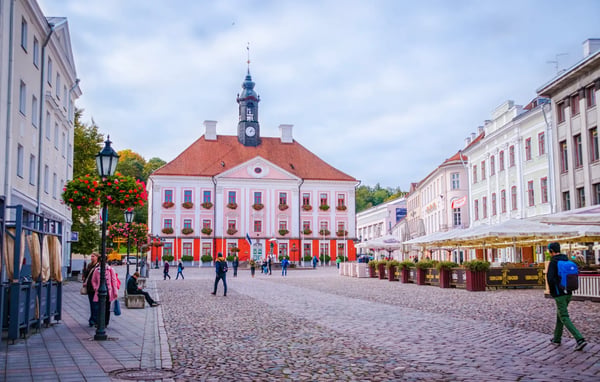 tartu estonia tartu town hall main square of city september