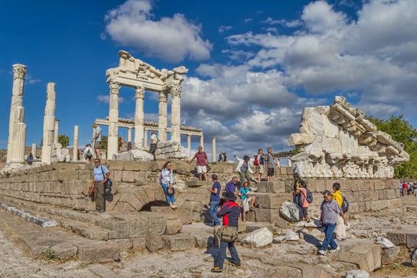 temple of trajan at acropolis of pergamon with tourist
