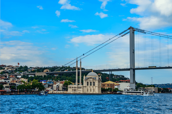 the big mecidiye mosque or ortakoy mosque in istanbul and bosphorus bridge