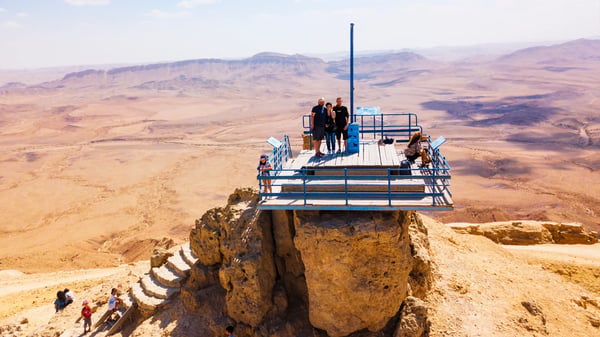 the bottom of ramon crater makhtesh ramon the largest in the world as seen from the high rocky cliff