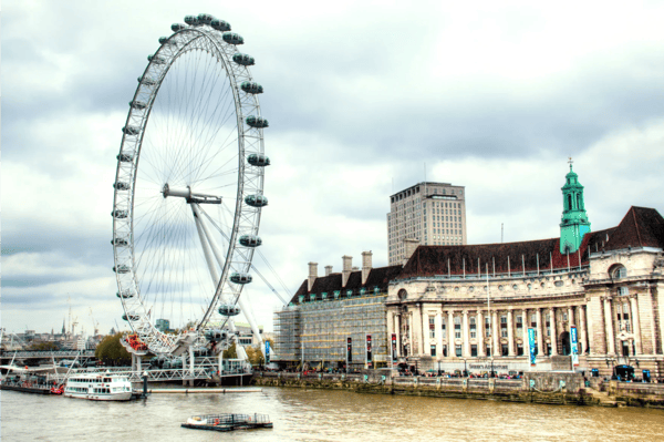 the london eye wheel seen from the thames river in london the capital of the united kingdom
