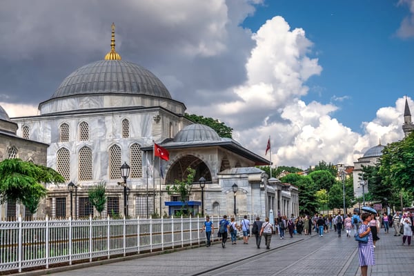 tomb of sultan ahmet on a cloudy summer day istanbul turkey 