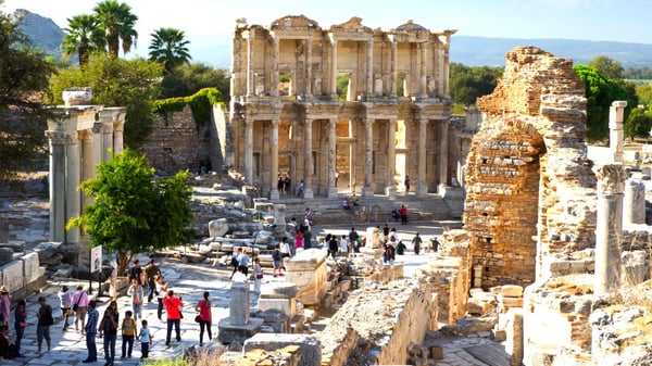 tourists visiting the ephesus turkey