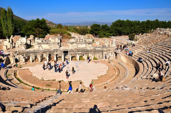 tourists visiting the ruins of ephesus in turkey