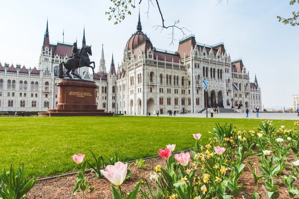 tourists walking near the parliament hungary budapest 