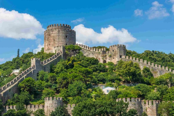 towers of Rumeli Fortress overlooks the Bosphorus Strait in Istanbul