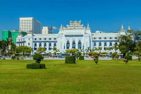 traffic in front of yangon city hall myanmar