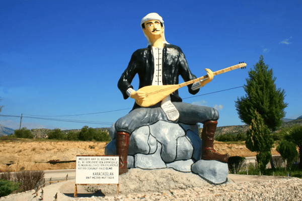 turkish poet karacaoglan statue in mut mersin turkey