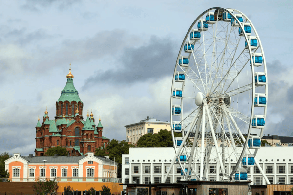 uspenski cathedral and the skywheel in the city of helsinki in finland 