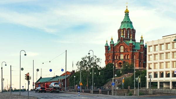 uspenski orthodox cathedral church in katajanokka district of the old town at summer evening