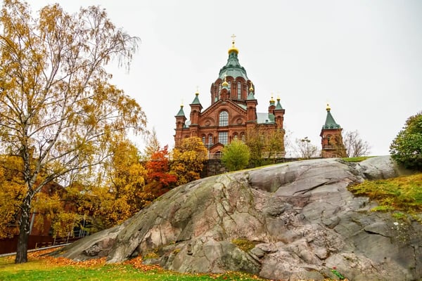 uspenskin cathedral in helsinki autumn view closeup