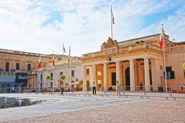 valletta malta people at guardhouse on st george square in valletta old town malta 