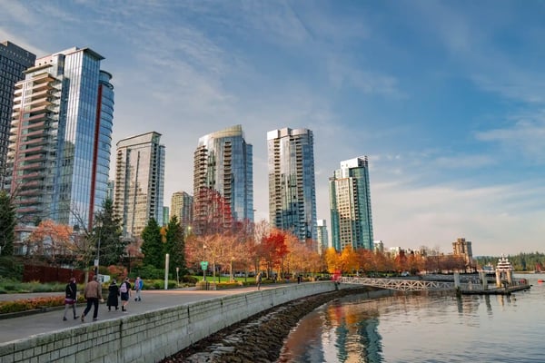 vancouver canada a beautiful shot of the high rise buildings in coal harbour vancouver 