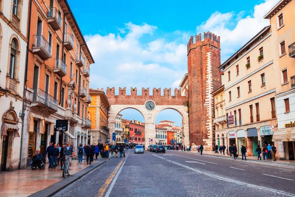 verona italy portoni della bra city gate in verona city on the adige river in veneto