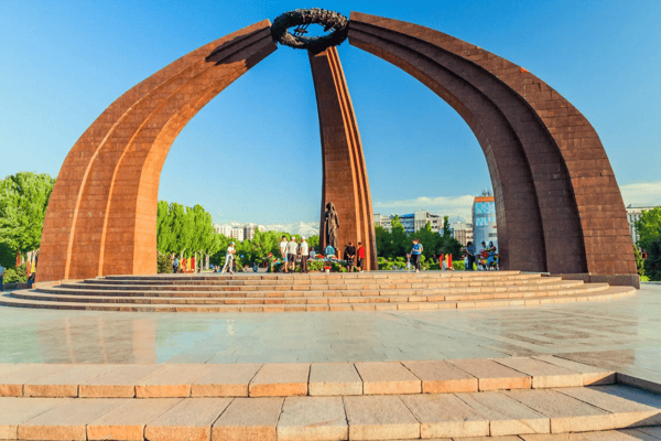 victory monument during the victory day celebrations in bishkek capital of kyrgyzstan
