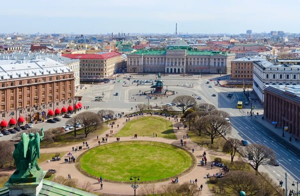 view from colonnade of st isaac s cathedral on st isaac s square st petersburg russia